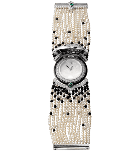 High Jewelry watch (Small model 18K white gold diamonds pearls onyx emeralds)